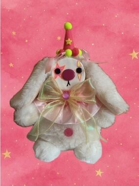 Plush Bunny Clown Soft Toy in Cream and Pink